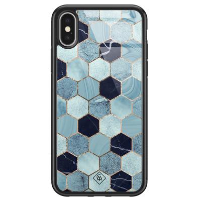 iPhone X/XS glazen hardcase - Blue cubes