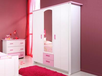 Kast ROBINSON 3 deuren en 2 lades wit / roze Kast ROBINSON 3 deuren en 2 lades wit / roze