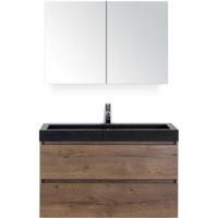 Maxx XL Badmeubelset 100 cm - Tabacco - Wastafel Lucca 1 Kraangat met Spiegelkast - thumbnail