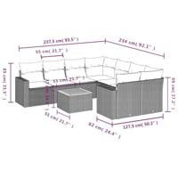 9-delige Loungeset met kussens poly rattan grijs - thumbnail