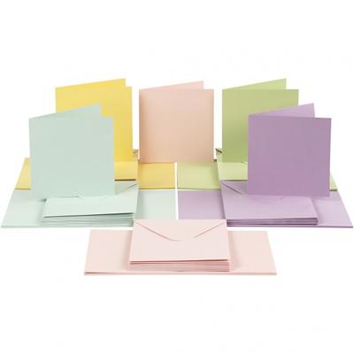 Creativ Company Kaarten en enveloppen, afmeting kaart 15x15 cm, afmeting envelop 16x16 cm, 110+220 gr, pastelkleuren, 50 set/ 1 doos
