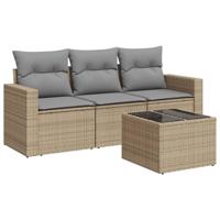4-delige Loungeset met kussens poly rattan beige - thumbnail