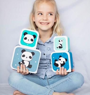 A Little Lovely Company eetset Panda junior polyetheen blauw 4 delig