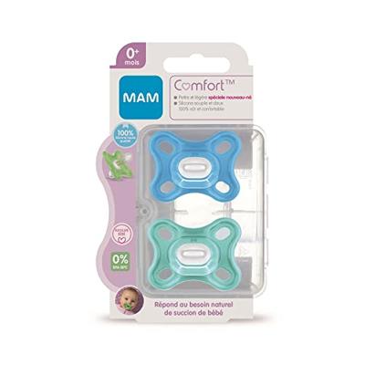 MAM Comfort Fysiologische Fopspeen +0m Blauw Set van 2 + Opbergdoos