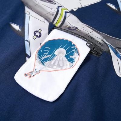 Kindershirt met lange mouwen vliegtuigprint 92 marineblauw