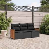 3-delige Loungeset met kussens poly rattan zwart - thumbnail