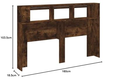 Hoofdeinde met LED 160x18,5x103,5 cm bewerkt hout gerookt eiken