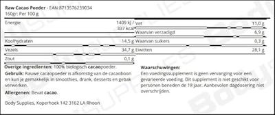 Raw cacao antioxidant poeder in glas bio