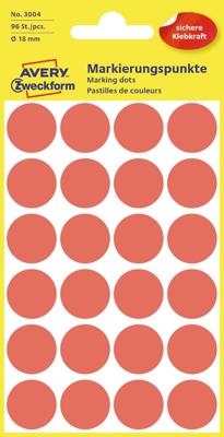Avery-Zweckform 3004 Etiketten voor markeringspunten Ø 18 mm Rood 96 stuk(s) Permanent hechtend Papier Avery-Zweckform 3004 Etiketten voor markeringspunten Ø 18 mm Rood 96 stuk(s) Permanent hechtend Papier