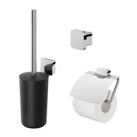 Accessoires Set Geesa Topaz Toiletborstelhouder Handdoekhaak Klein en Toiletrolhouder Chroom - thumbnail