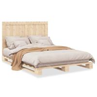 Bedframe met hoofdbord massief grenenhout wit 140x200 cm - thumbnail