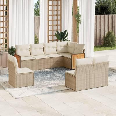 8-delige Loungeset met kussens poly rattan beige - thumbnail