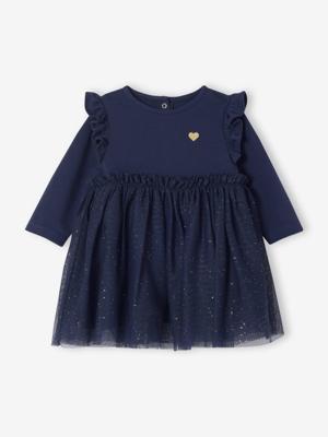 Kerstjurk babymeisjes rok tule met pailletten marineblauw