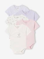 Set van 5 rompertjes met speciale opening voor pasgeborenen lila - thumbnail