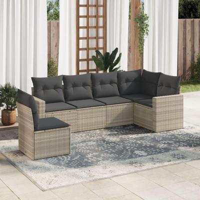 6-delige Loungeset met kussens poly rattan lichtgrijs