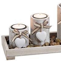 Set van 5 theelichthouders op dienblad met houten stenen, wit (B/H/D) 38x12x11 cm - thumbnail