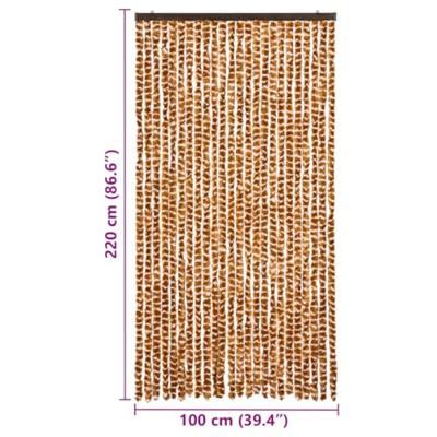 Vliegengordijn 100x220 cm chenille oker en wit