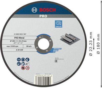 Bosch Accessories 2608603167 2608603167 Doorslijpschijf recht 180 mm 1 stuk(s) Staal Bosch Accessories 2608603167 2608603167 Doorslijpschijf recht 180 mm 1 stuk(s) Staal