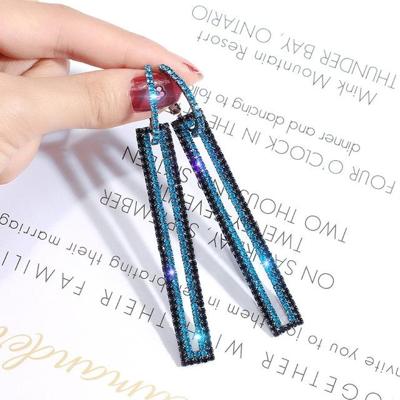 Mode lang geometrische Drop Oorbellen luxe gouden zilveren kleur rechthoek Rhinestone Earring(Blue)