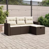 4-delige Loungeset met kussens poly rattan bruin - thumbnail