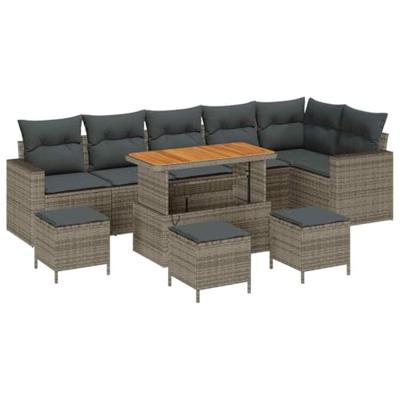 Tuinbankenset 10 pcs Grijs poly rattan