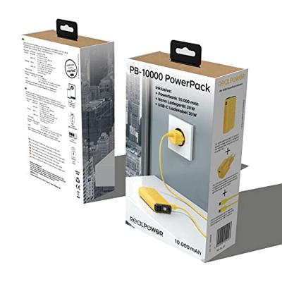 RealPower PB-10000 Power Pack Powerbank 10000 mAh Li-ion USB, USB-C Geel