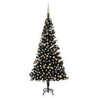 VidaXL Kunstkerstboom met verlichting en kerstballen 210 cm pvc zwart - thumbnail