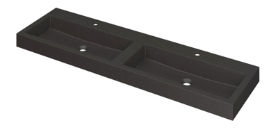 INK Momento Wastafel Quartz Dubbel met 2 Kraangaten - 1600x450x90 mm - Quartz Zwart