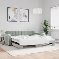 Slaapbank met onderschuifbed 100x200 cm fluweel lichtgrijs - thumbnail