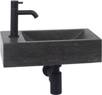 Saqu Nature fonteinset met zwarte kraan links natuursteen - thumbnail