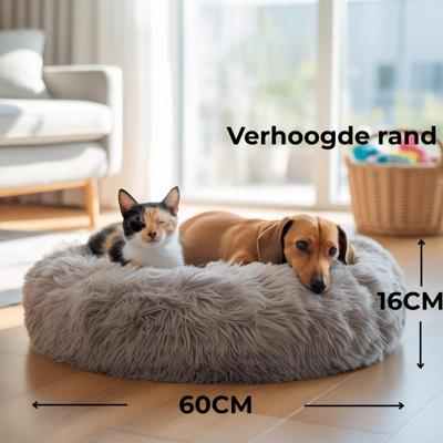 Pecco Ronde mand voor hond en kat - 60 cm - Lichtgrijs fluffy Pecco Ronde mand voor hond en kat - 60 cm - Lichtgrijs fluffy