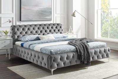 Designbed MODERN BAROK 160x200cm grijs fluweel Chesterfield tweepersoonsbed - 46161