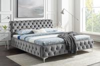 Designbed MODERN BAROK 160x200cm grijs fluweel Chesterfield tweepersoonsbed - 46161 - thumbnail