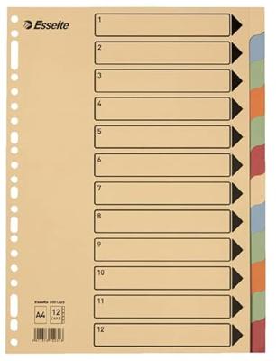 Tabbladen Esselte Premium A4 12-delig karton 23-rings assorti | 25 stuks