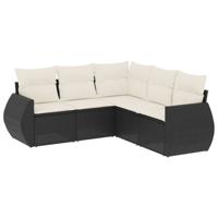 5-delige Loungeset met kussens poly rattan zwart - thumbnail