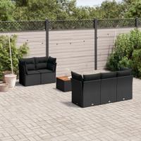 6-delige Loungeset met kussens poly rattan zwart - thumbnail