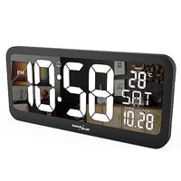 Green Blue GB214 GROTE LED WANDKLOK MET THERMOMETER WEKKER DATUM GreenBlue extra grote LED wandklok, temperatuur, datum - thumbnail