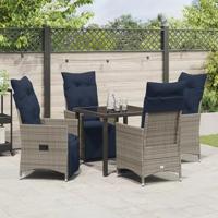 5-delige tuin eettafelset met kussens grijs poly rattan - thumbnail