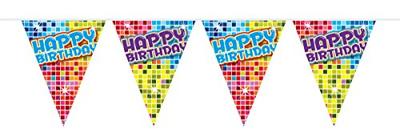 Mini vlaggenlijn blocks Happy Birthday - 3 meter