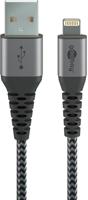 goobay Lightning naar USB-A textielkabel met metalen aansluitingen - thumbnail