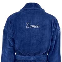 Dames badjas borduren - Donkerblauw - S/M - thumbnail