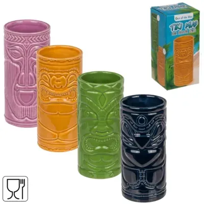 Out Of The Blue beker tiki 250 ml 4 assorti | 12 stuks