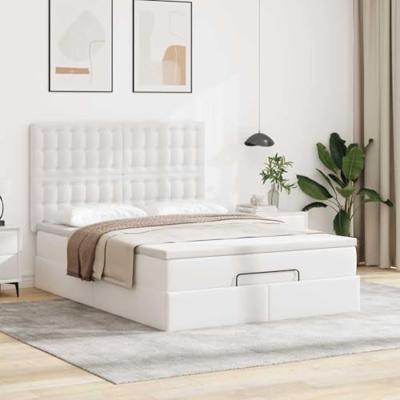 Ottoman bed met matras en LED's 140x200cm kunstleer wit