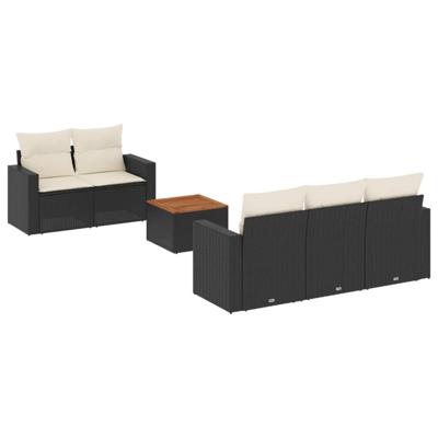 6-delige Loungeset met kussens poly rattan zwart - thumbnail