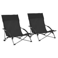 Strandstoelen 2 st inklapbaar stof zwart - thumbnail