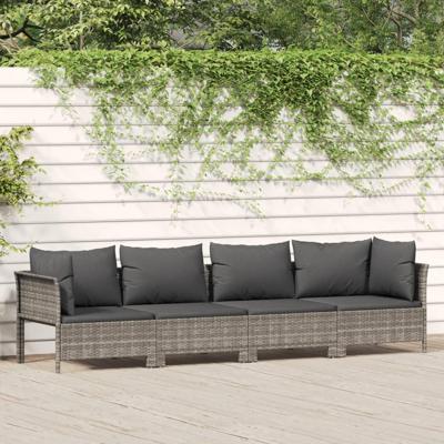 4-delige Loungeset met grijze kussens poly rattan 4-delige Loungeset met grijze kussens poly rattan