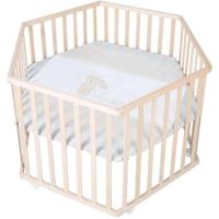 Hegaxonal Baby Box - ROBA - LIEBHABEAR - In hoogte verstelbaar - Verwijderbare basis - 6 geremde wielen - Natuurlijk hout - Teddybeerpatroon - thumbnail