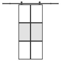 Schuifdeur met beslag 90x205 cm gehard glas en aluminium - thumbnail