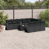 11-delige Loungeset met kussens poly rattan zwart - thumbnail