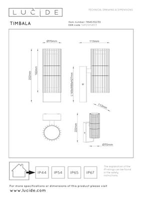 Lucide TIMBALA - Wandspot / Wandlamp Binnen/Buiten - 2xGU10 - IP44 - Zwart | Essential
